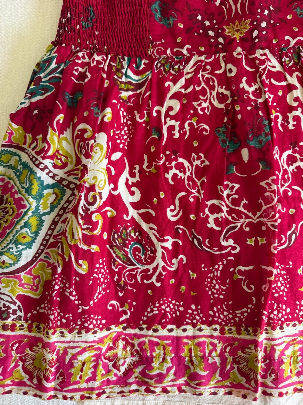 Lucky Brand 100% Cotton Red Smocked Waist Floral Mini Skirt - Picture 2 of 10